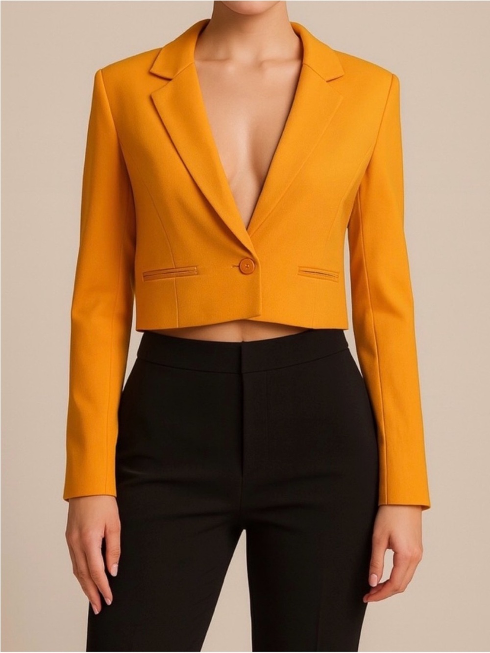 Express Cropped Single-Button Blazer Jacket - Orange